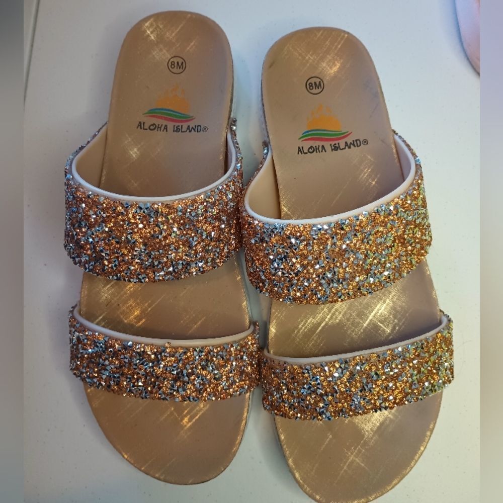 ALOHA ISLAND Corsica Sparkling Slide Sandals Size 8M - Picture 2 of 4
